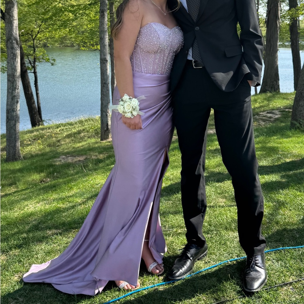ellie wilde Lilac Beaded Corset Prom Dress - Picture 7 of 7